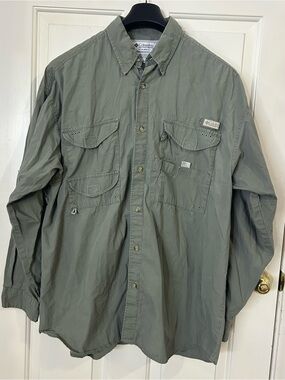 Columbia PFG Shirt Mens XL Button Up Long Sleeve Vented Gray Fishing Pockets VTG